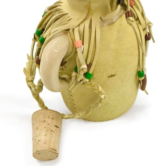 Hobbyist Suede Leather Wrapped Ceramic Jug with Beaded Fringe Braided Strap - Picture 6 of 16